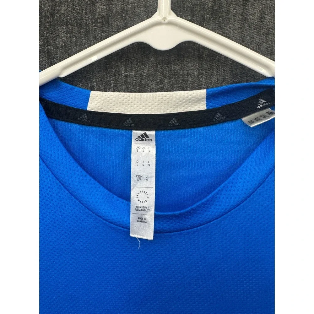 Adidas Aeroready Performance T Shirt Mens Small Blue Mesh Logo Athletic Workout